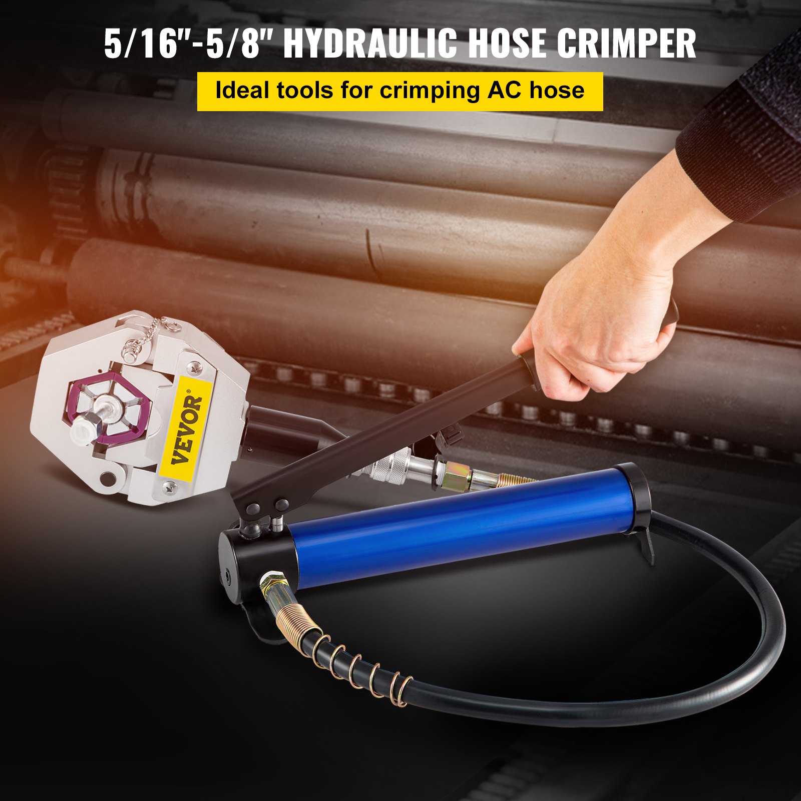 Crimpadora de mangueras de CA VEVOR para mangueras hidráulicas de 5/16&quot; a 5/8&quot;. Herramienta ideal para crimpar.
