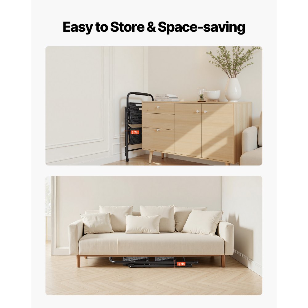 VEVOR Escalera Plegable de 2 Peldaños, Escalera de Tijera con Estructura de Acero, Capacidad de Carga Máx. 272 kg, con Asa Superior de Goma y Pies Antideslizantes, Utensilio para Hogar Cocina Oficina