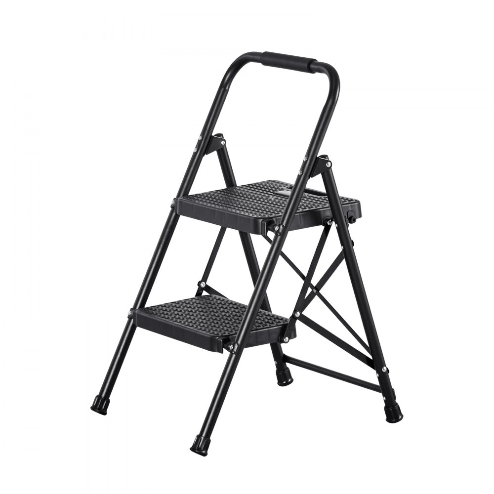 VEVOR Escalera Plegable de 2 Peldaños, Escalera de Tijera con Estructura de Acero, Capacidad de Carga Máx. 272 kg, con Asa Superior de Goma y Pies Antideslizantes, Utensilio para Hogar Cocina Oficina