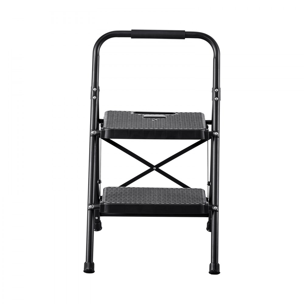Escalera plegable VEVOR de 2 peldaños, con pedal ancho antideslizante y empuñadura cómoda, ligera, con capacidad para 272 kg (600 lbs), de acero portátil, multiusos para cocina, hogar, oficina, color negro.