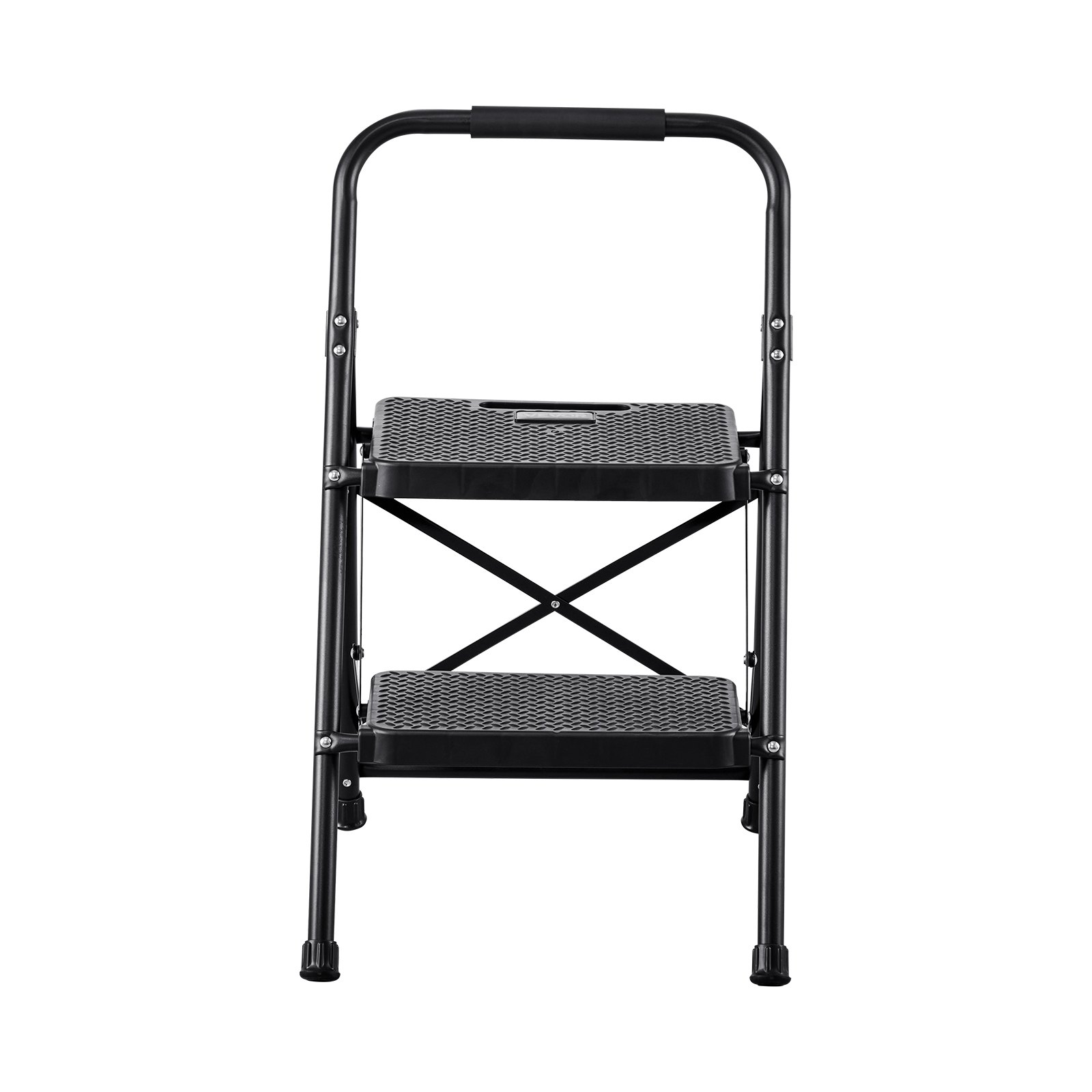 Escalera plegable VEVOR de 2 peldaños, con pedal ancho antideslizante y empuñadura cómoda, ligera, con capacidad para 272 kg (600 lbs), de acero portátil, multiusos para cocina, hogar, oficina, color negro.