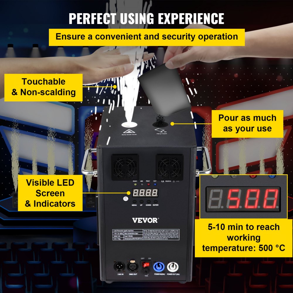 VEVOR Máquina de efectos especiales para equipos de escenario grande, máquina de efectos de iluminación de escenario de 500 W con control remoto inalámbrico, equipo de escenario de control inteligente DMX que muestra la máquina para bodas, espectáculos musicales, DJ