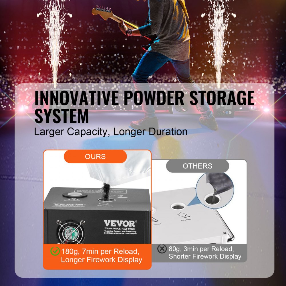 Máquina de chispa fría VEVOR, paquete de 2 controladores de fuegos artificiales de 500 W, altura ajustable de 2 a 4 m, con sistema DMX avanzado, pantalla LED, asa portátil, aleación de aluminio para DJ, bodas, eventos y fiestas.