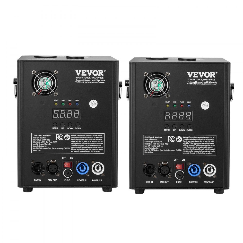 Máquina de chispa fría VEVOR, paquete de 2 controladores de fuegos artificiales de 500 W, altura ajustable de 2 a 4 m, con sistema DMX avanzado, pantalla LED, asa portátil, aleación de aluminio para DJ, bodas, eventos y fiestas.