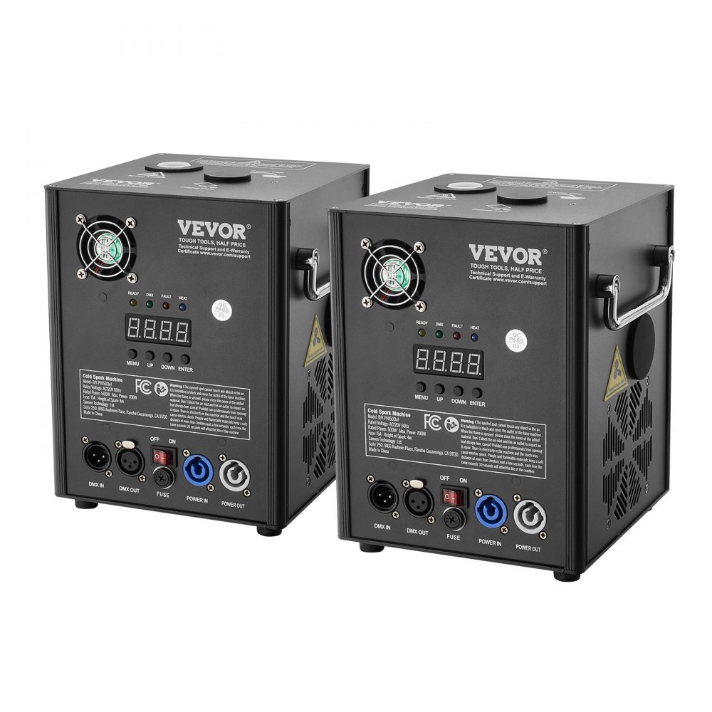Máquina de chispa fría VEVOR, paquete de 2 controladores de fuegos artificiales de 500 W, altura ajustable de 2 a 4 m, con sistema DMX avanzado, pantalla LED, asa portátil, aleación de aluminio para DJ, bodas, eventos y fiestas.