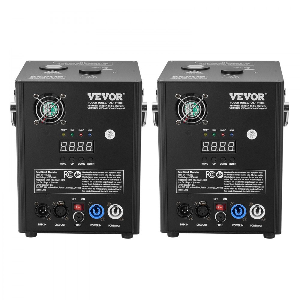 Máquina de chispa fría VEVOR, paquete de 2 controladores de fuegos artificiales de 500 W, altura ajustable de 2 a 4 m, con sistema DMX avanzado, pantalla LED, asa portátil, aleación de aluminio para DJ, bodas, eventos y fiestas.