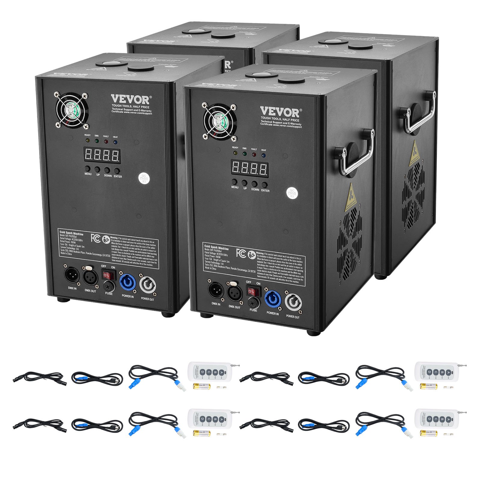 Máquina de chispa fría VEVOR, paquete de 4 controladores de fuegos artificiales de 700 W, altura ajustable de 2 a 5 m, con sistema DMX avanzado, pantalla LED, asa portátil, aleación de aluminio para DJ, bodas, eventos y fiestas.