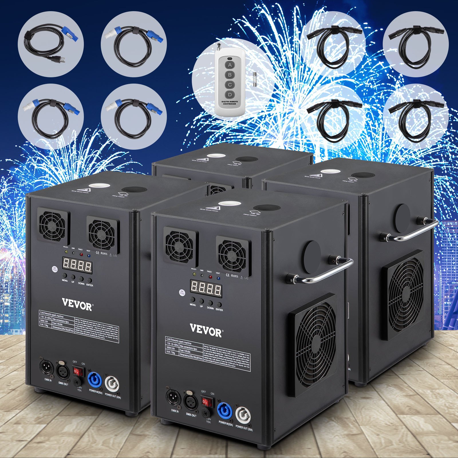 VEVOR - Máquina de efectos especiales para escenarios grandes, 700 W, 4 unidades, con control remoto inalámbrico, control DMX inteligente, ideal para bodas y espectáculos musicales.