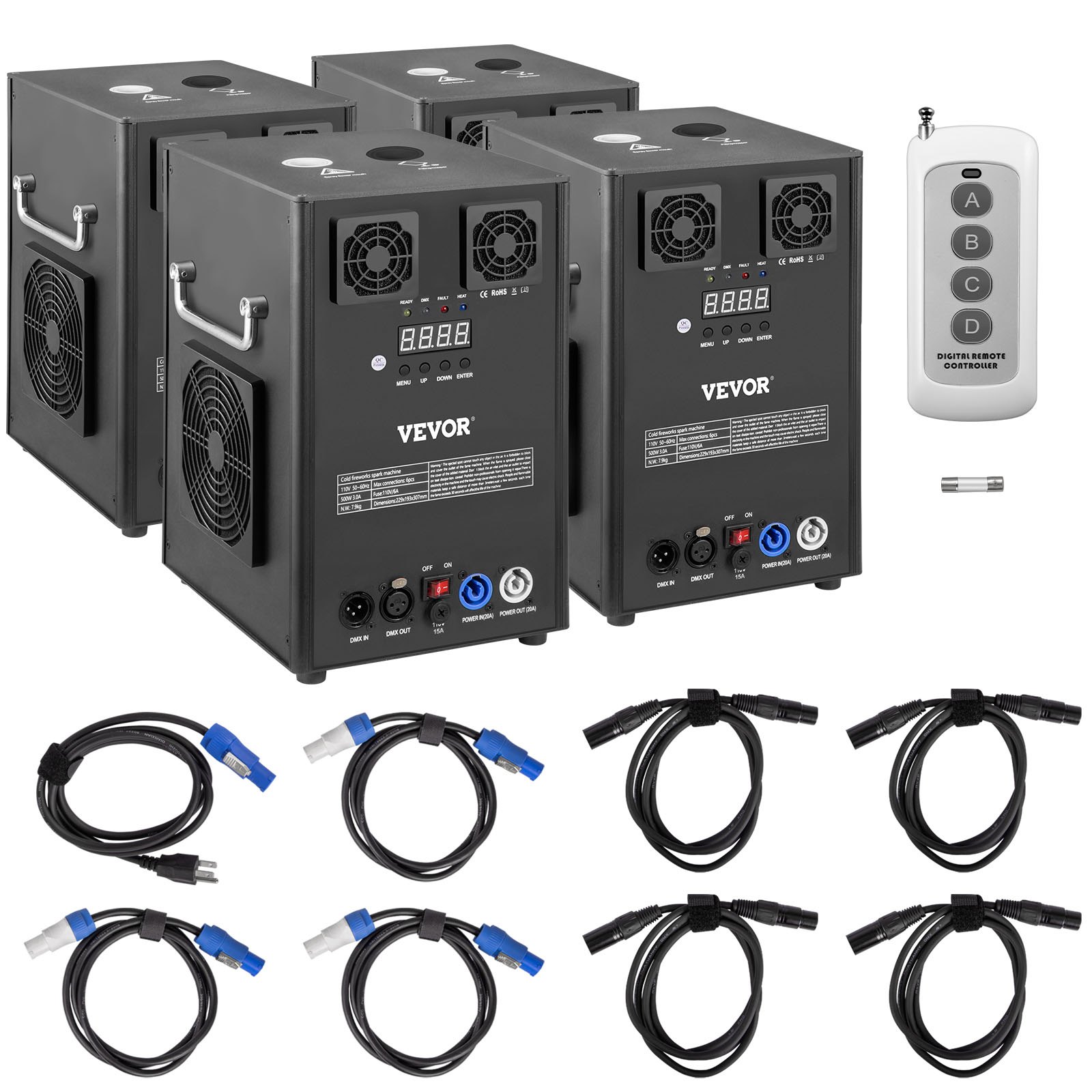 VEVOR - Máquina de efectos especiales para escenarios grandes, 700 W, 4 unidades, con control remoto inalámbrico, control DMX inteligente, ideal para bodas y espectáculos musicales.