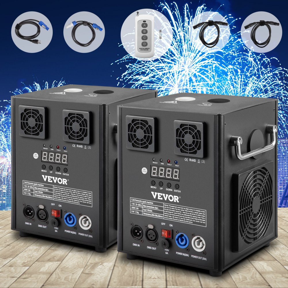 VEVOR Máquina de efectos especiales para escenario, 500 W, 2 unidades, con control remoto inalámbrico, control DMX inteligente, ideal para bodas, espectáculos musicales y DJ.