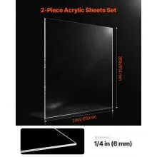 Lámina de plexiglás acrílico VEVOR, paquete de 2 láminas de plástico, 61 x 91 cm, 0,6 cm de grosor, vidrio transparente fundido para proyectos de manualidades, vidrio de repuesto para marcos de fotos, exhibición DIY, fácil de cortar
