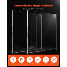 Lámina de plexiglás acrílico VEVOR, paquete de 2 láminas de plástico, 61 x 91 cm, 0,6 cm de grosor, vidrio transparente fundido para proyectos de manualidades, vidrio de repuesto para marcos de fotos, exhibición DIY, fácil de cortar
