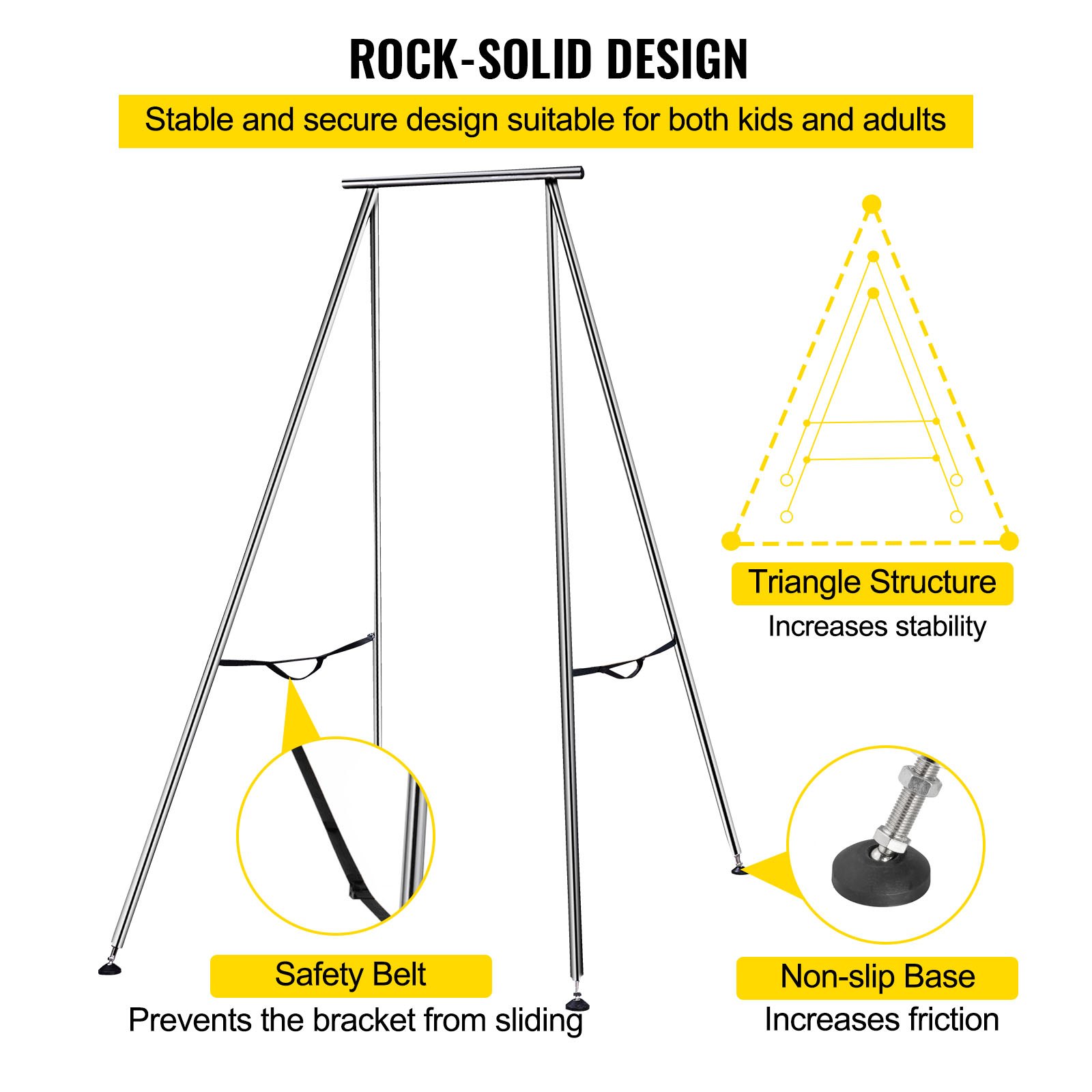 Soporte de inversión con eslinga de yoga VEVOR con estructura triangular, cinturón de seguridad y base antideslizante.