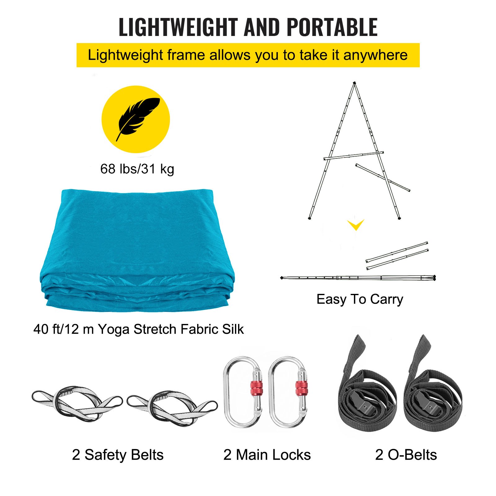 Conjunto de eslinga de yoga VEVOR ligero y portátil con tela de seda, cinturones de seguridad y cerraduras.