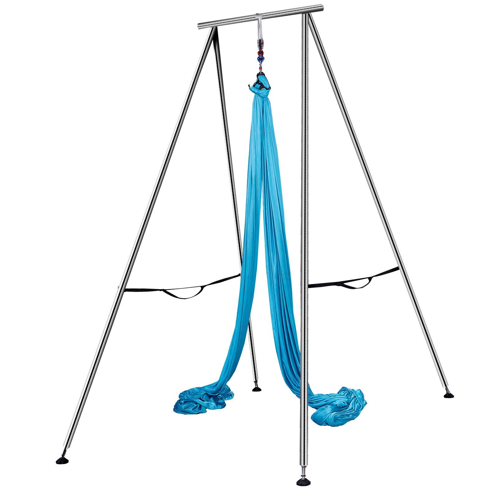 Arnés de yoga VEVOR con inversión en marco de metal resistente con tela de arnés azul y correas para los pies.