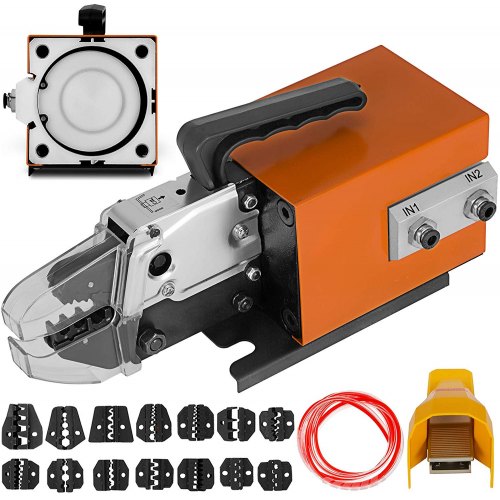 VEVOR Herramienta de crimpado neumática Am-10, máquina de crimpado de terminales de cable accionada por aire, máquina de crimpado de hasta 16 mm2, máquina de alicates de crimpado neumático con 15 juegos de troqueles para muchos tipos de terminales