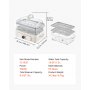 Vaporera eléctrica VEVOR de 6,3 litros con recipiente de vidrio y bandejas de acero inoxidable de 2 niveles, 1200 W. Vaporera para verduras, de 1 a 3 porciones, con ajustes preprogramados y función de inicio diferido. Ideal para verduras, mariscos y arroz. Color blanco.