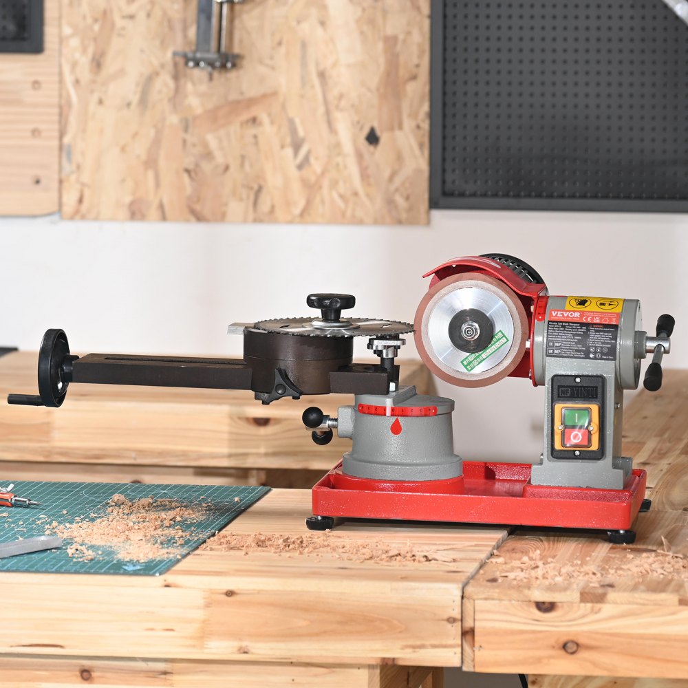 VEVOR Afilador de hojas de sierra circular, 370 W 3600 RPM, amoladora de ángulo giratorio, máquina afiladora de hojas de sierra con 6 centrados de sierra, muela de 5 pulgadas para hojas de sierra con punta de carburo