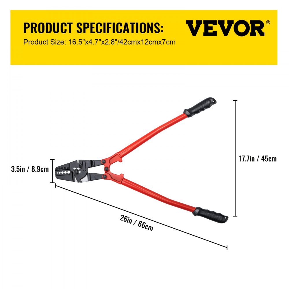 VEVOR Herramienta de Prensado Manual de 24", Arrugador de Alambre de Acero Aleado Capacidad de Prensado: 3/16" (5,0 mm), Herramienta de Engarzado Uso en Construcción de Cables e Industria Mecánica