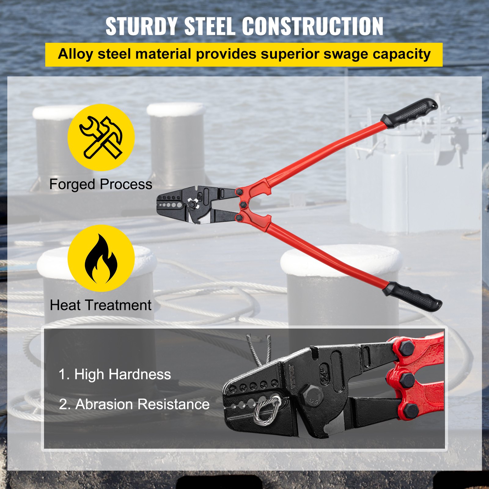 VEVOR Herramienta de Prensado Manual de 24", Arrugador de Alambre de Acero Aleado Capacidad de Prensado: 3/16" (5,0 mm), Herramienta de Engarzado Uso en Construcción de Cables e Industria Mecánica