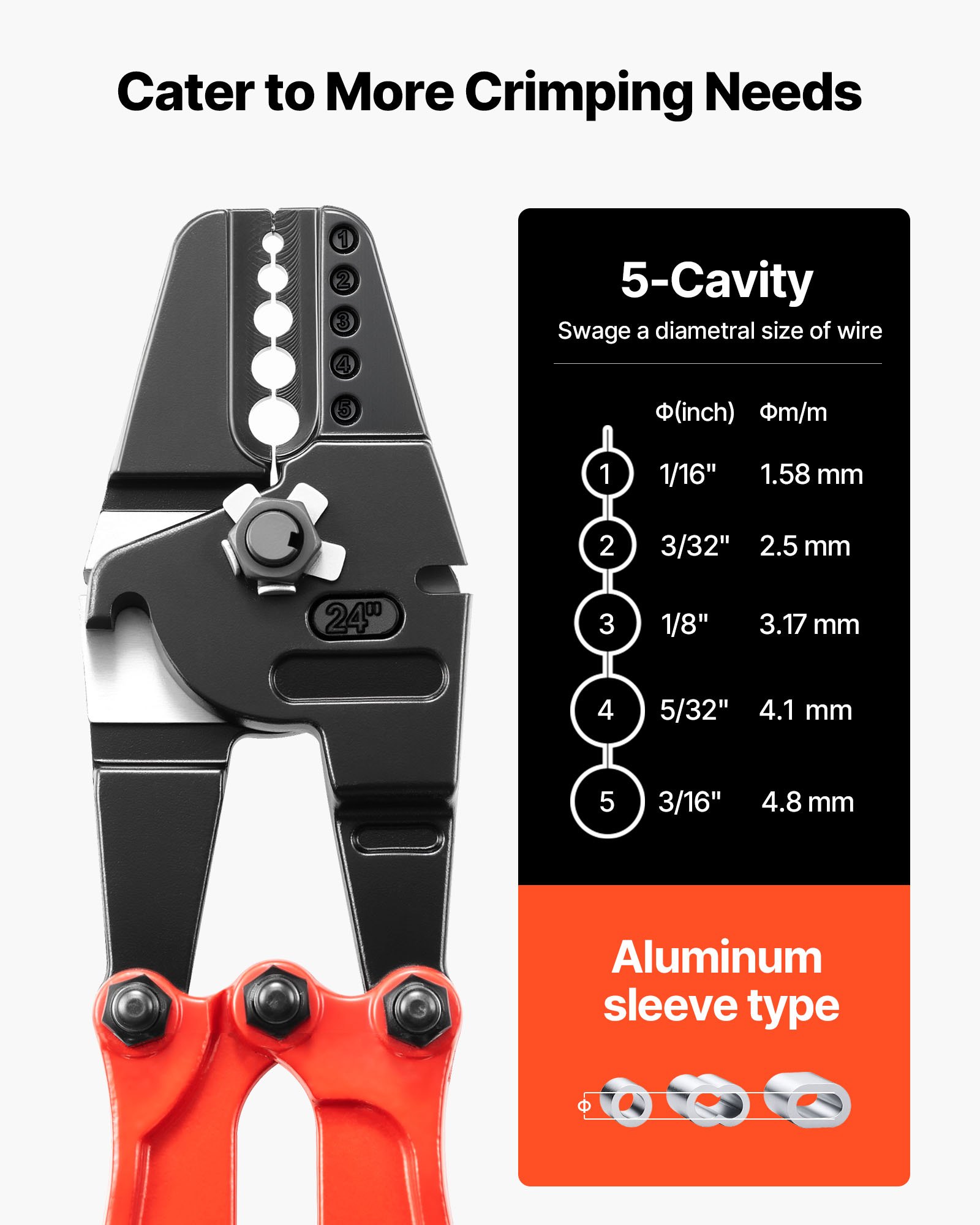 VEVOR Herramienta de Prensado Manual de 24", Arrugador de Alambre de Acero Aleado Capacidad de Prensado: 3/16" (5,0 mm), Herramienta de Engarzado Uso en Construcción de Cables e Industria Mecánica
