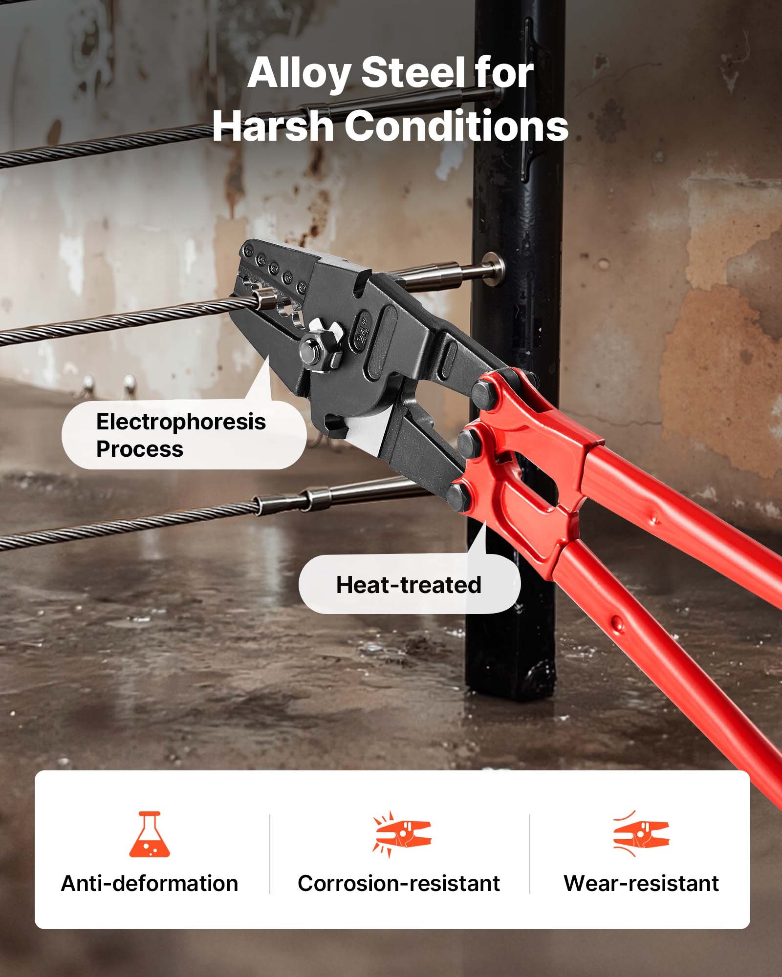 VEVOR Herramienta de Prensado Manual de 24", Arrugador de Alambre de Acero Aleado Capacidad de Prensado: 3/16" (5,0 mm), Herramienta de Engarzado Uso en Construcción de Cables e Industria Mecánica