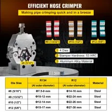 VEVOR Crimpadora de manguera de CA manual Hydra-Krimp 71550 Kit de crimpadora de manguera de CA manual Reparación de aire acondicionado Herramienta de crimpado de manguera de CA de mano con 4 troqueles