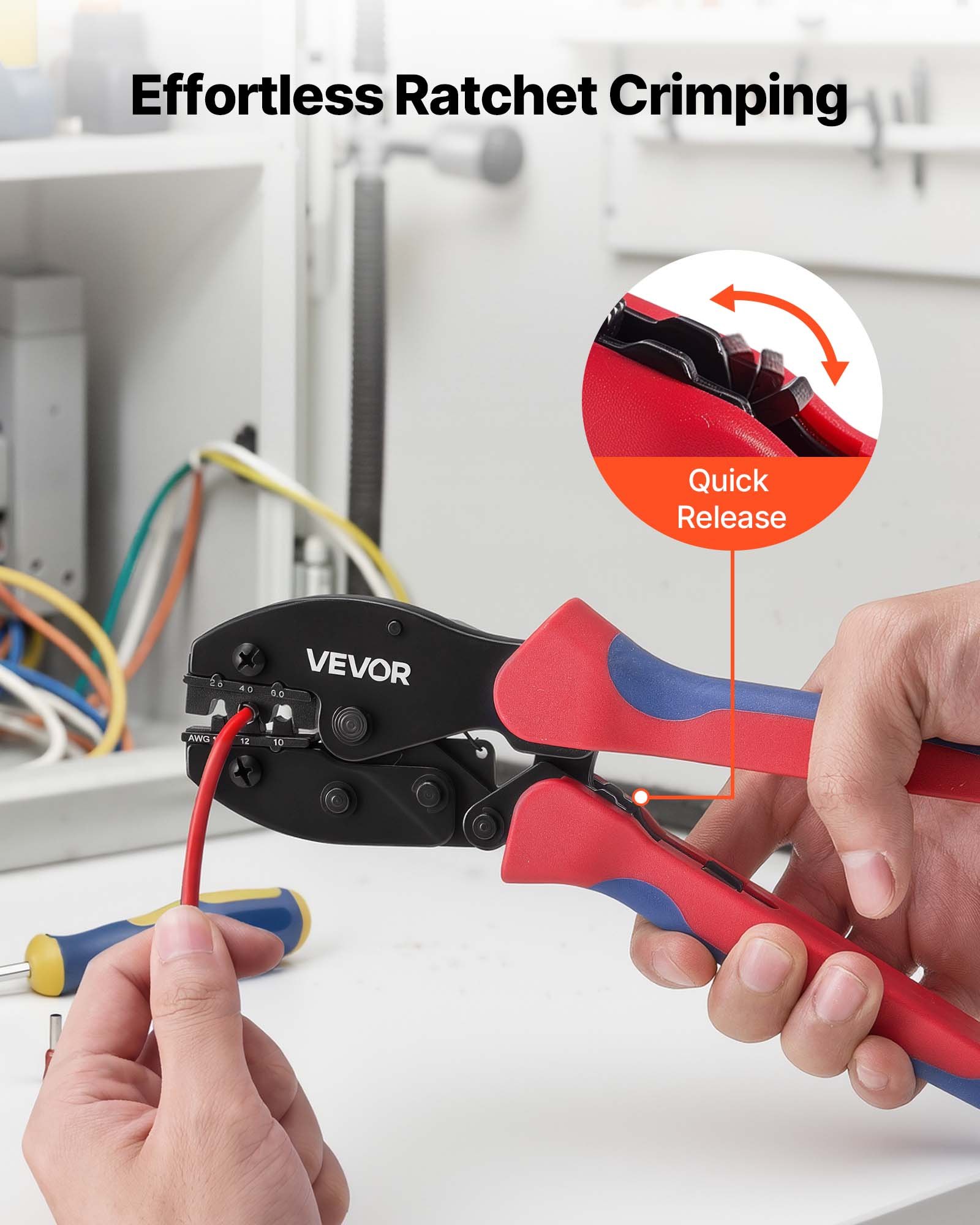 VEVOR Crimpadora Terminales Eléctricos, 2,5-6 mm², Alicates de Crimpado con Trinquete, con Conectores Solares y de Cables Llaves Bolsa de Transporte, Marcas Métrica y de AWG, Herramienta de Crimpado