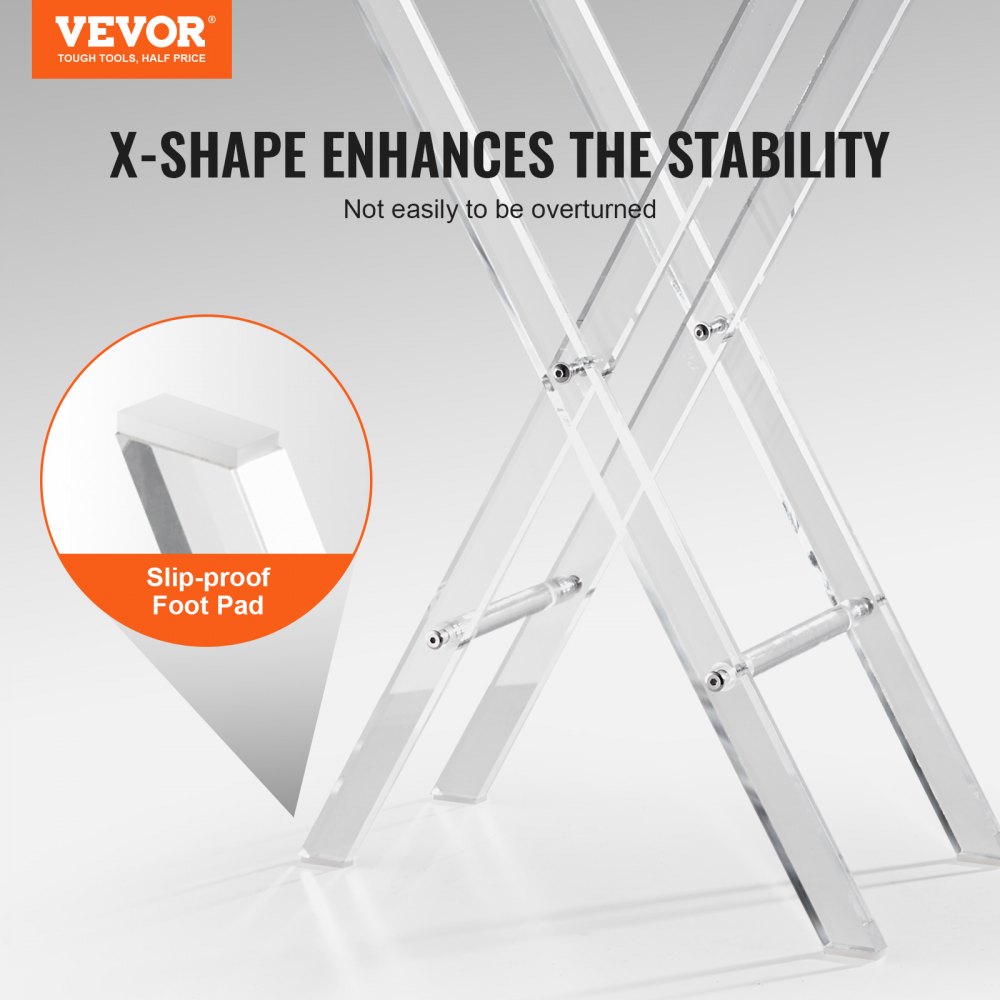 VEVOR Mesa de acrílico plegable con bandeja, mesa auxiliar de acrílico con patas plegables en X, mesa auxiliar de acrílico transparente para café, bebida, comida, refrigerio utilizado en la sala de estar, el dormitorio y el estudio