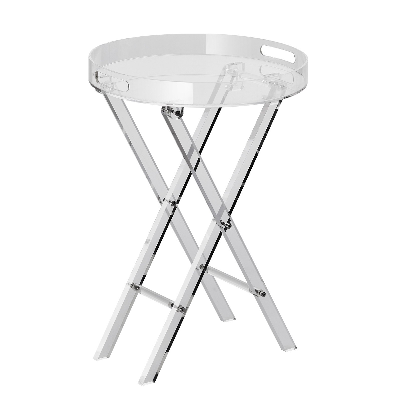 VEVOR Mesa de acrílico plegable con bandeja, mesa auxiliar de acrílico con patas plegables en X, mesa auxiliar de acrílico transparente para café, bebida, comida, refrigerio utilizado en la sala de estar, el dormitorio y el estudio