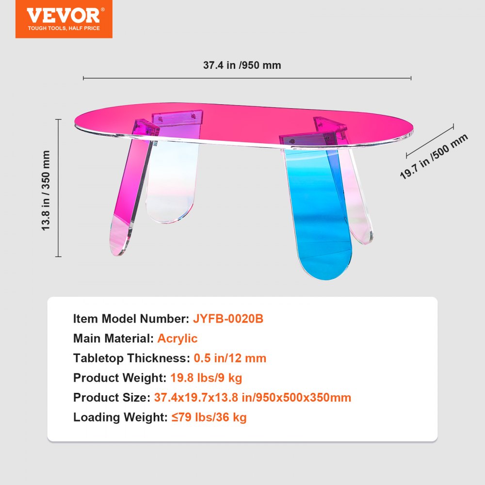 Mesa de centro acrílica VEVOR, mesa auxiliar de acrílico iridiscente, mesa auxiliar de acrílico de 35 cm de alto, para café, bebidas, comida y refrigerios, ideal para sala de estar, patio y terraza.