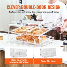 Vitrina de pastelería VEVOR, vitrina de panadería comercial de 2 niveles, caja de exhibición de acrílico con acceso a la puerta trasera y estantes extraíbles, mantiene fresco para galletas de pastel de donut bagels, 20.7 x 13.2 x 11.9 pulgadas