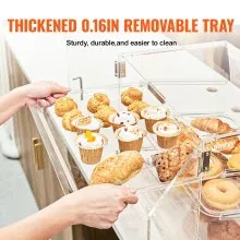 Vitrina de pastelería VEVOR, vitrina de panadería comercial de 3 niveles, caja de exhibición de acrílico con acceso a la puerta trasera y estantes extraíbles, mantiene fresco para galletas de pastel de donut bagels, 20.7 x 14.2 x 16.3 pulgadas