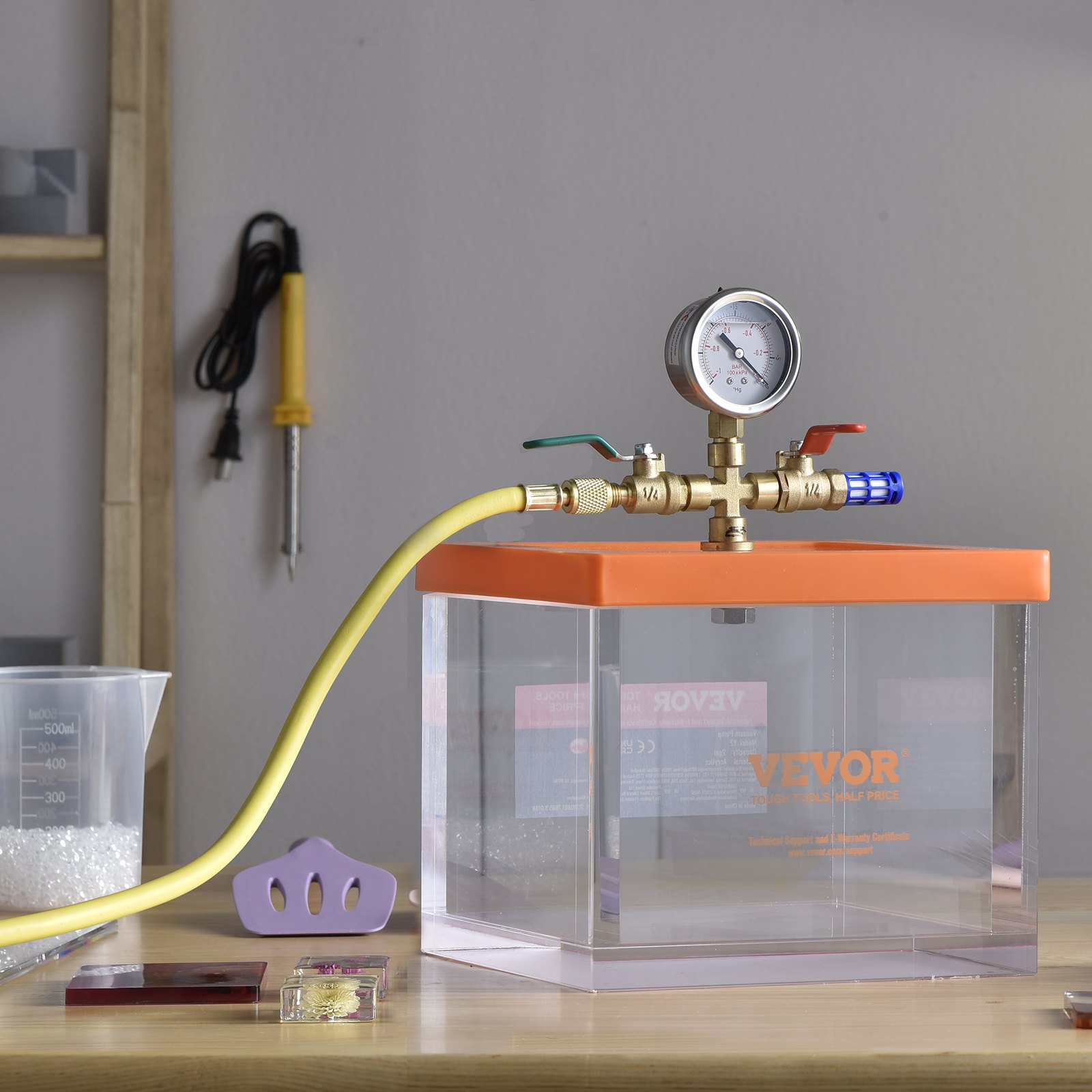 VEVOR Cámara de vacío de 2 galones, cámara de desgasificación de vacío acrílica multiusos mejorada, cámara de vacío transparente, para desgasificación de resina, desgasificación de gel de sílice, desgasificación de yeso y extracción al vacío
