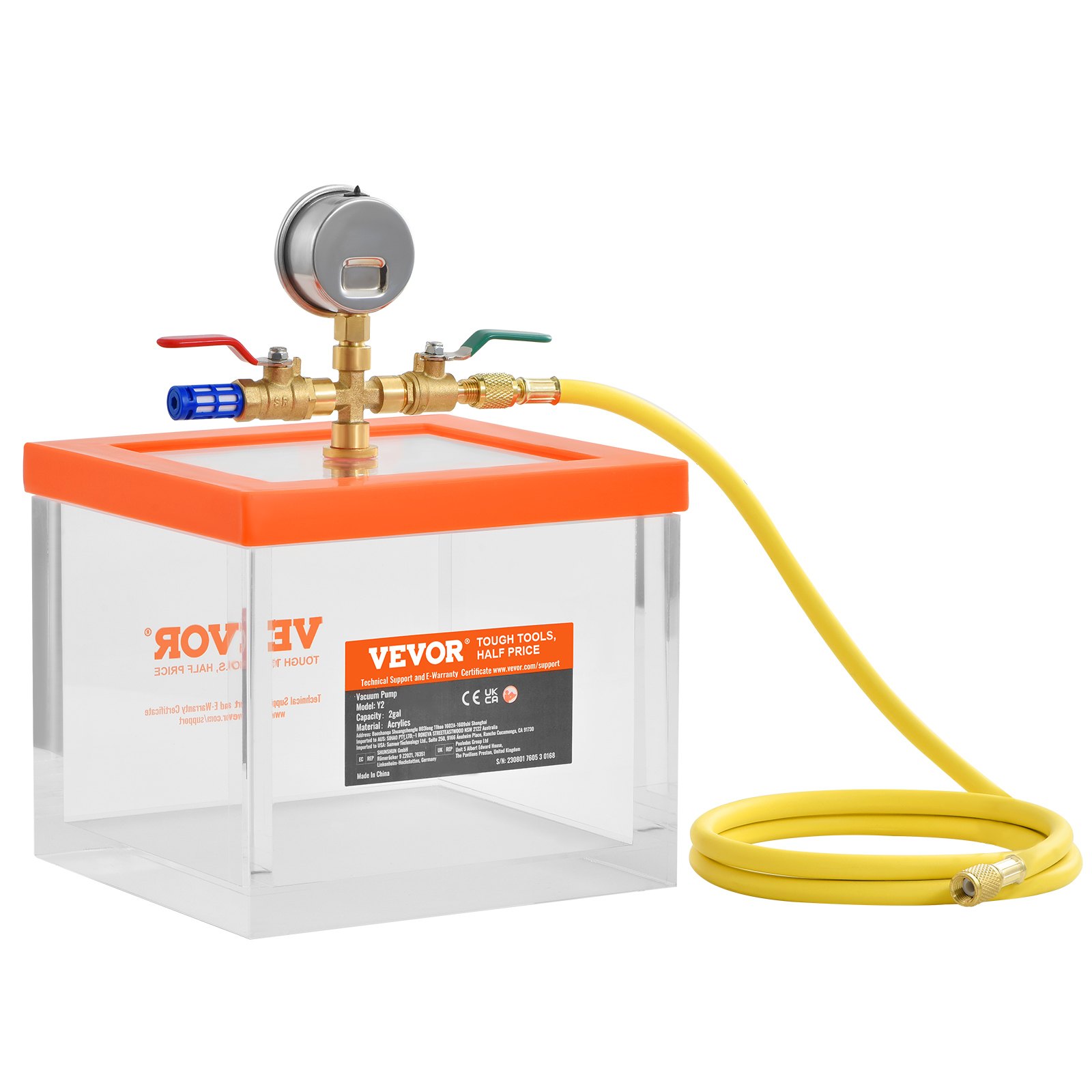 VEVOR Cámara de vacío de 2 galones, cámara de desgasificación de vacío acrílica multiusos mejorada, cámara de vacío transparente, para desgasificación de resina, desgasificación de gel de sílice, desgasificación de yeso y extracción al vacío