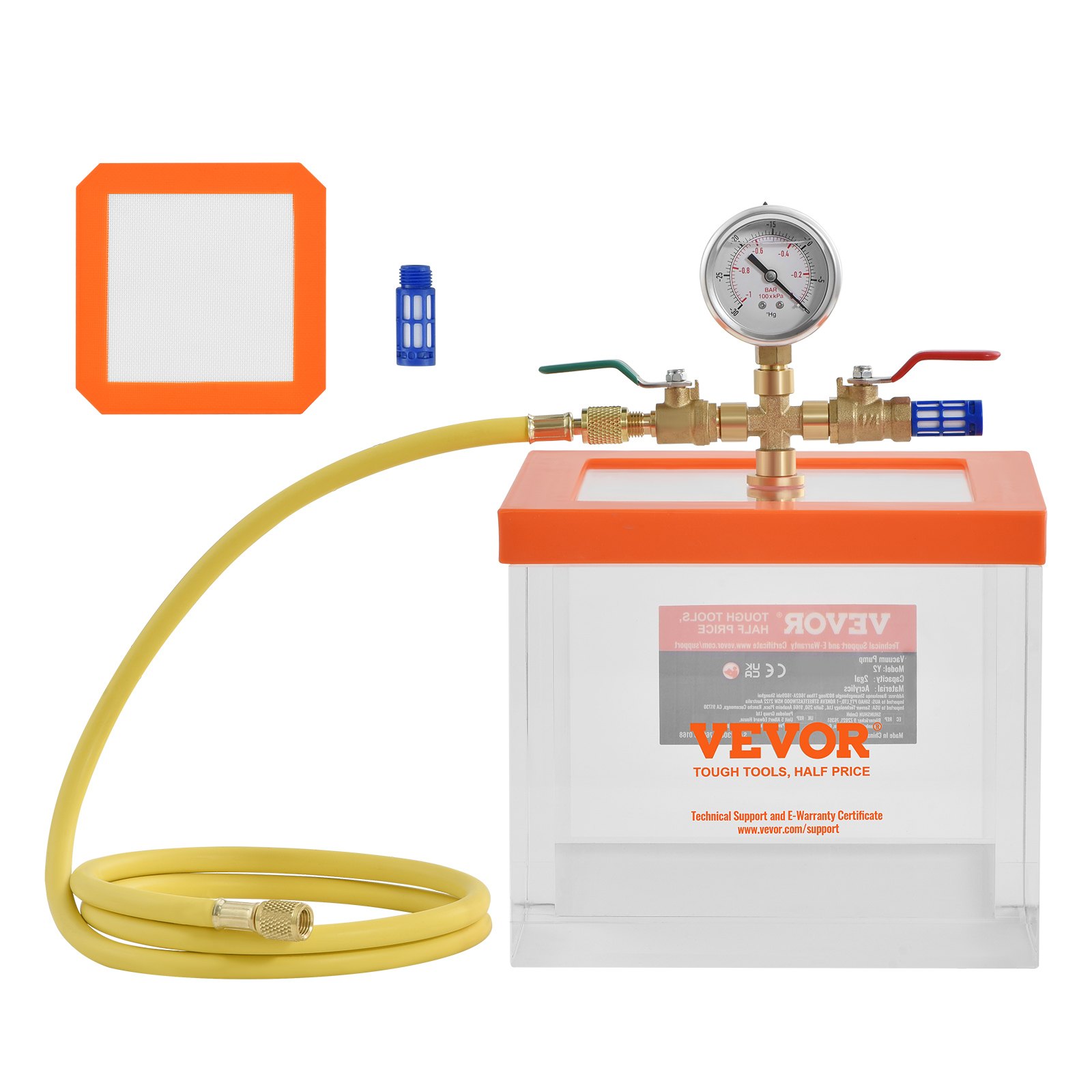 VEVOR Cámara de vacío de 2 galones, cámara de desgasificación de vacío acrílica multiusos mejorada, cámara de vacío transparente, para desgasificación de resina, desgasificación de gel de sílice, desgasificación de yeso y extracción al vacío