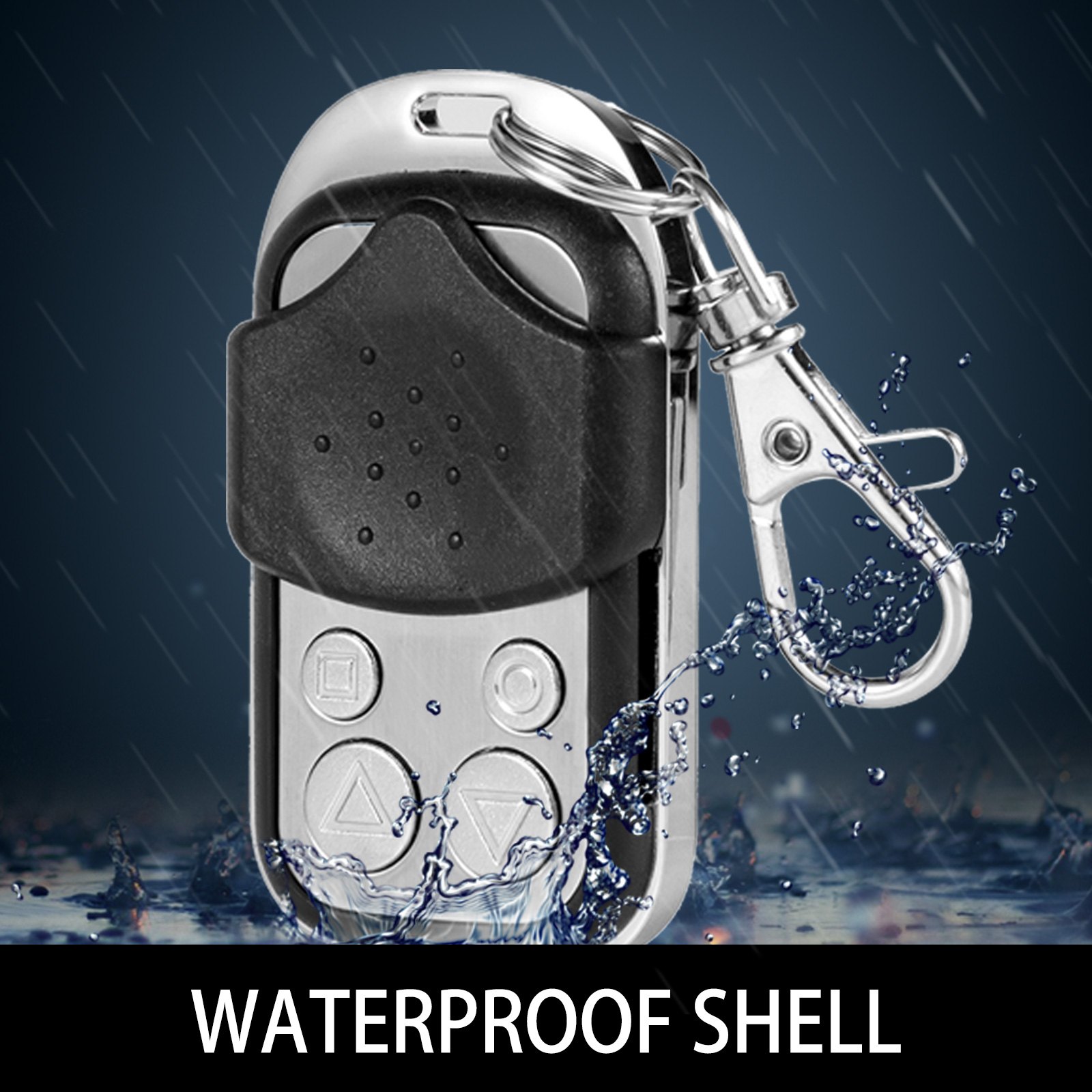Control remoto de puerta VEVOR con carcasa impermeable y llavero de fijación en caso de lluvia.