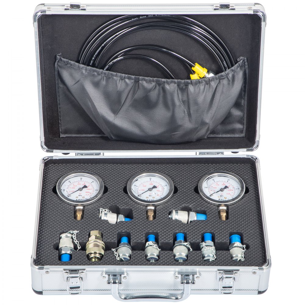 VEVOR Kit de prueba de presión hidráulica, 25/40/60Mpa/9Acoplamientos, piezas de excavadora Acoplamiento de probador hidráulico Kit de indicador de presión hidráulica para maquinaria de construcción de excavadora