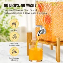 VEVOR Dispensador de bebidas, dispensadores de bebidas de 2,5 galones para fiestas, dispensador de jugo de vidrio con soporte, espiga de acero inoxidable, dispensador de agua de jugo de limonada de té helado, para restaurantes, hoteles, fiestas