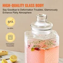 VEVOR Dispensador de bebidas, dispensadores de bebidas de 2,5 galones para fiestas, dispensador de jugo de vidrio con soporte, espiga de acero inoxidable, dispensador de agua de jugo de limonada de té helado, para restaurantes, hoteles, fiestas