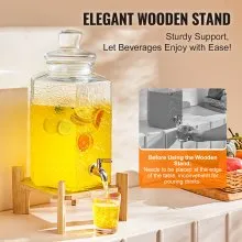 VEVOR Dispensador de bebidas, dispensadores de bebidas de 2,5 galones para fiestas, dispensador de jugo de vidrio con soporte, espiga de acero inoxidable, dispensador de agua de jugo de limonada de té helado, para restaurantes, hoteles, fiestas