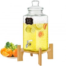 VEVOR Dispensador de bebidas, dispensadores de bebidas de 2,5 galones para fiestas, dispensador de jugo de vidrio con soporte, espiga de acero inoxidable, dispensador de agua de jugo de limonada de té helado, para restaurantes, hoteles, fiestas