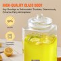 Dispensador de bebidas VEVOR con cuerpo de vidrio de alta calidad, sin BPA, apto para lavavajillas, lleno de limonada y rodajas de lima.