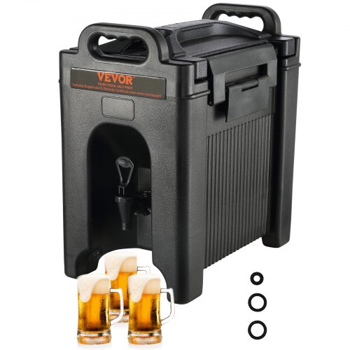 VEVOR Dispensador de bebidas aislado, 2.5 galones, servidor de bebidas frías y calientes de LDPE de grado alimenticio, enfriador dispensador de bebidas térmicas con mango de grifo de dos etapas de capa de PU de 0.9 pulgadas, para tienda de bebidas de restaurante