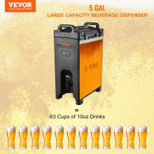 VEVOR Dispensador de bebidas aislado, 5 galones, servidor de bebidas frías y calientes LDPE de grado alimenticio, enfriador dispensador de bebidas térmicas con mango de grifo de dos etapas de capa de PU de 0,9 pulgadas, para tienda de bebidas de restaurante