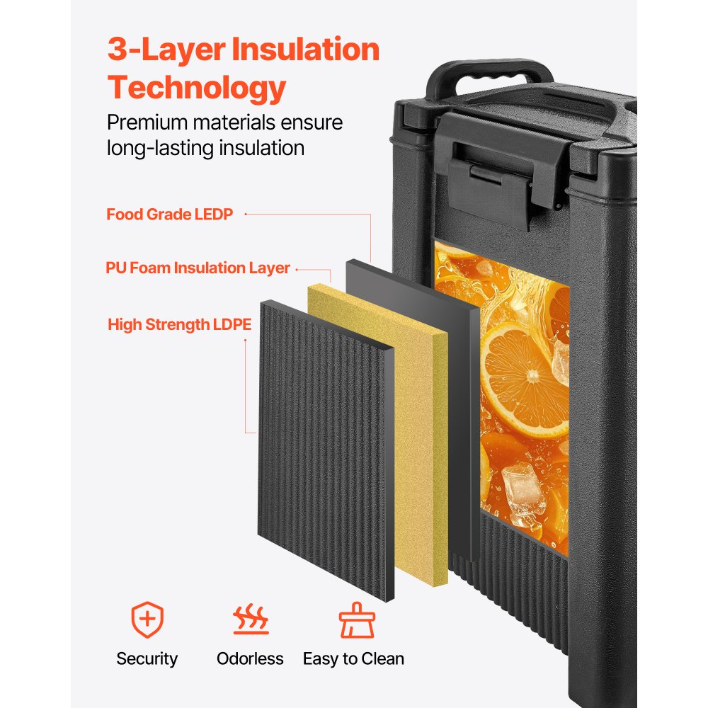 VEVOR Dispensador de Bebidas con Aislamiento, 19 L, con Grifo y Asa, Apto para Uso Alimentario, Ideal para Té, Café y Agua en Cafeterías y Restaurantes, 2 Unidades, Negro, 425 x 257 x 655 mm