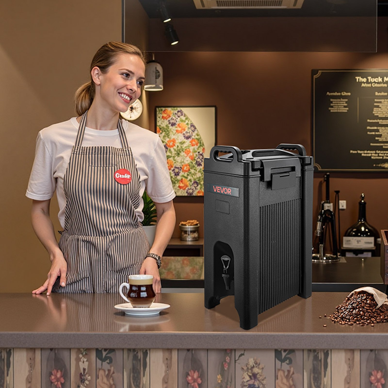 Dispensador de bebidas isotérmico VEVOR, 19 L (5 galones), para bebidas frías y calientes, con grifo y asa. Enfriador térmico de grado alimenticio para té, café y agua en cafeterías y restaurantes. Paquete de 2 unidades, color negro.