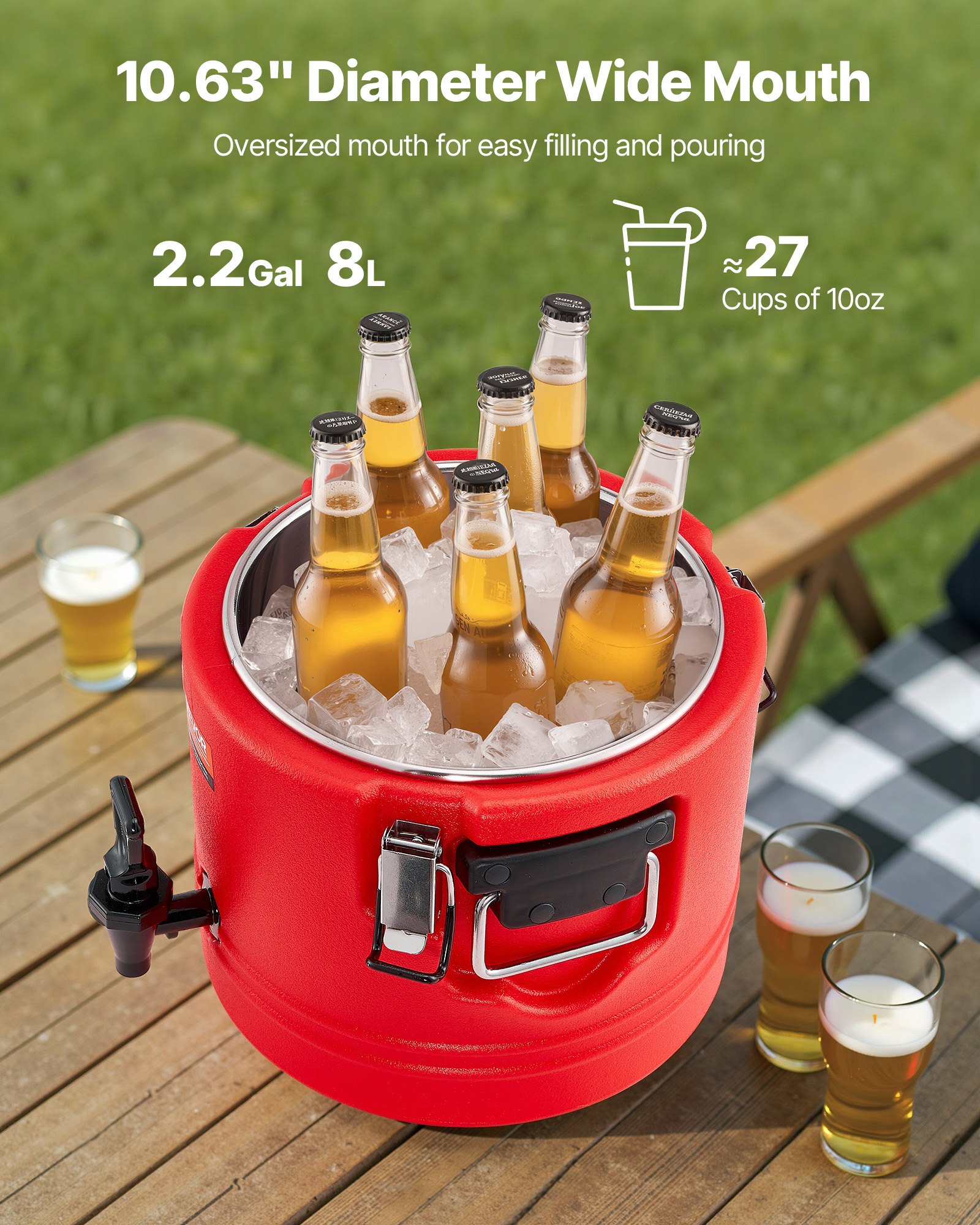 VEVOR Insulated Beverage Dispenser, 2.2 Gal/8L Thermal Hot and Cold Drink Server Dispenser with Spigot, Food-Grade Cooler Jug with 304 Stainless Steel Interior, for Tea Coffee Restaurant Outdoor