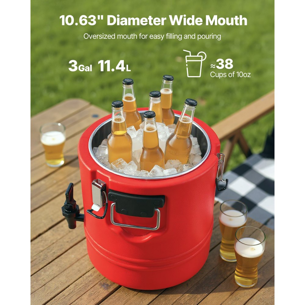 Dispensador de bebidas isotérmico VEVOR, 11,4 L (3 galones), dispensador térmico para bebidas frías y calientes con grifo, jarra refrigerante de grado alimenticio con interior de acero inoxidable 304, ideal para té, café, restaurantes y exteriores.