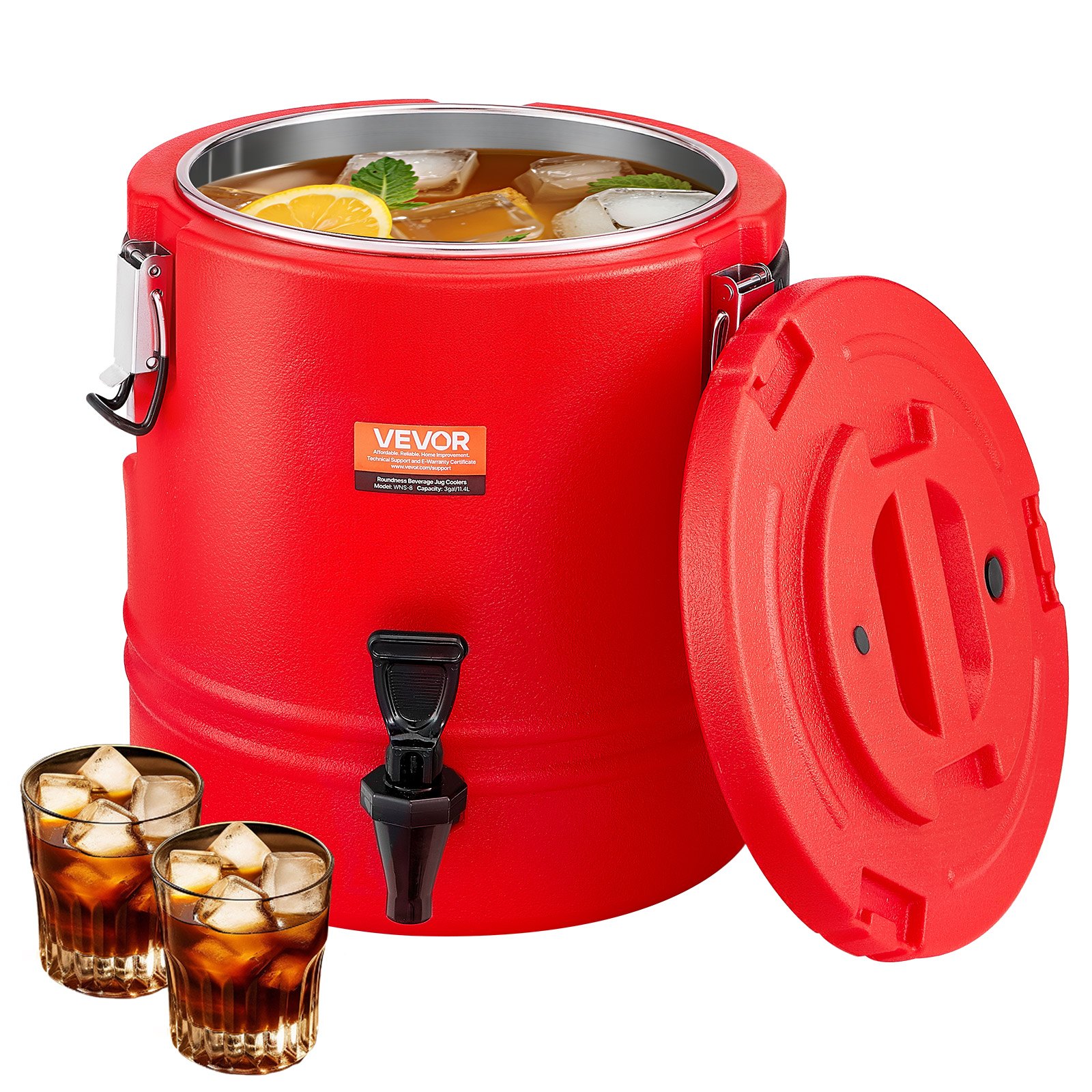 Dispensador de bebidas isotérmico VEVOR, 11,4 L (3 galones), dispensador térmico para bebidas frías y calientes con grifo, jarra refrigerante de grado alimenticio con interior de acero inoxidable 304, ideal para té, café, restaurantes y exteriores.